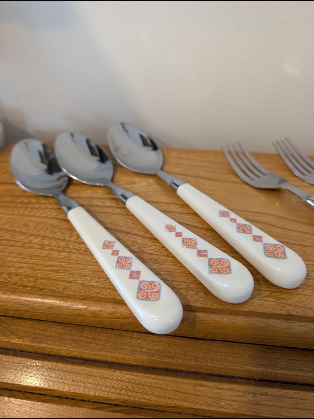 Vintage Forks & Spoons Set – Geometric Pattern Handles Corelle Sand Art Style - Picture 3 of 10